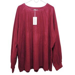 Maroon Long Sleeve Pleated Top By Karalin Size 4XL Loose Fit Polyester Womens